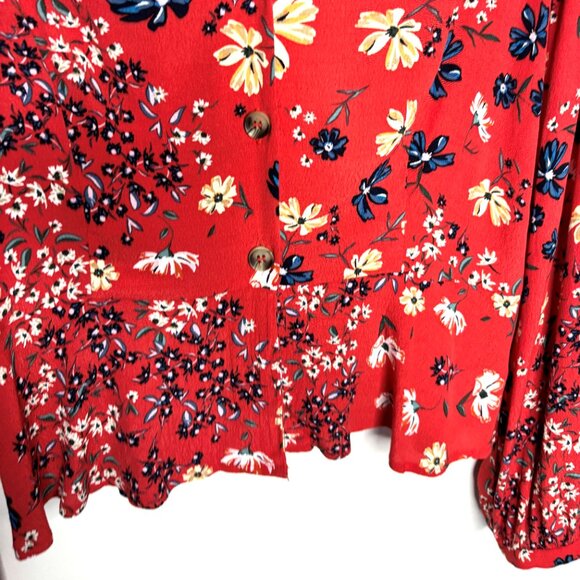H&M Floral Long Sleeve Button Front Peplum Blouse, Size 8 - Picture 3 of 9